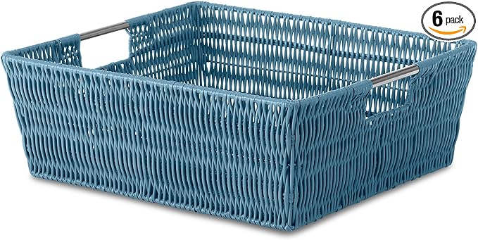 Whitmor Rattique Shelf Tote Berry Blue, 6 Pack