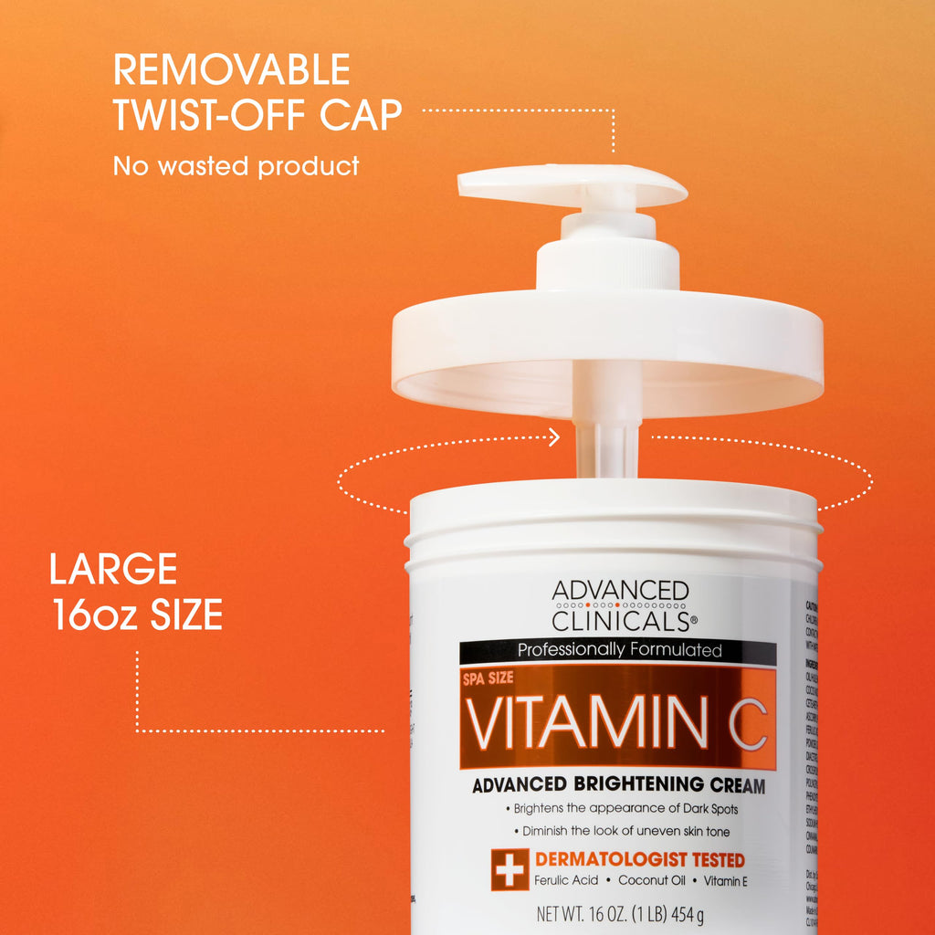 Advanced Clinicals Vitamin C Brightening Cream + Manuka Honey Body Lotion & Face Moisturizer 2pc Skincare Set For Women & Men | Body Butter Creams Help Reduce Appearance Of Dark Spots & Dry Skin, 2pc