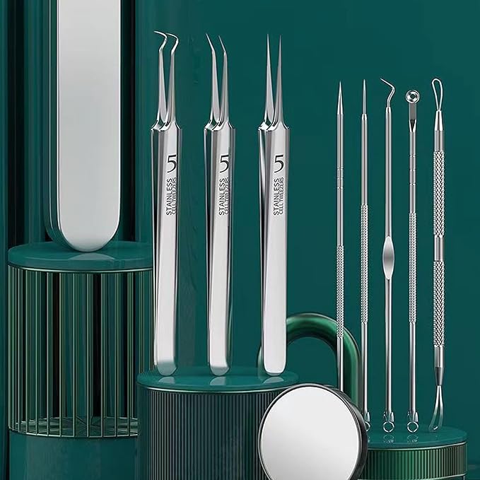 Usiveinborn Blackhead Remover Upgraded, Usiveinborn Blackhead Tweezers, Professional Upgraded Facial Blackhead Remover Tweezers, Blackhead Remover Tools Sets (A3-Black-8pcs)