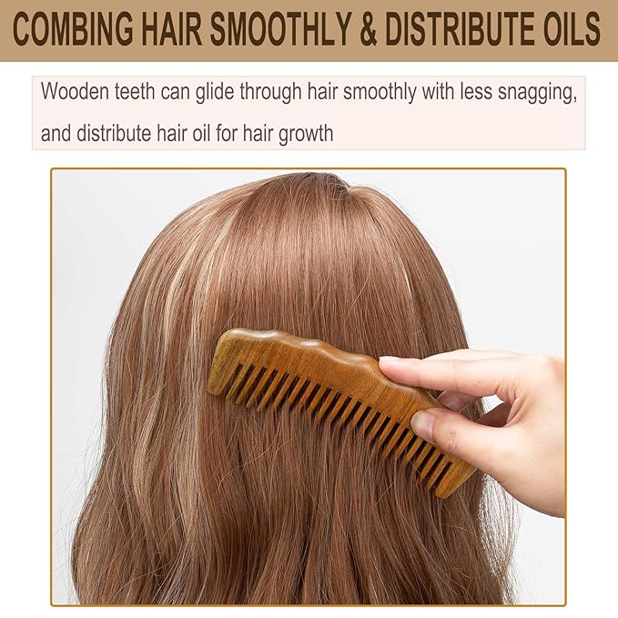 Moreinday 2 Pack Wooden Comb, Beard Comb for Men, Hair Combs for Women
