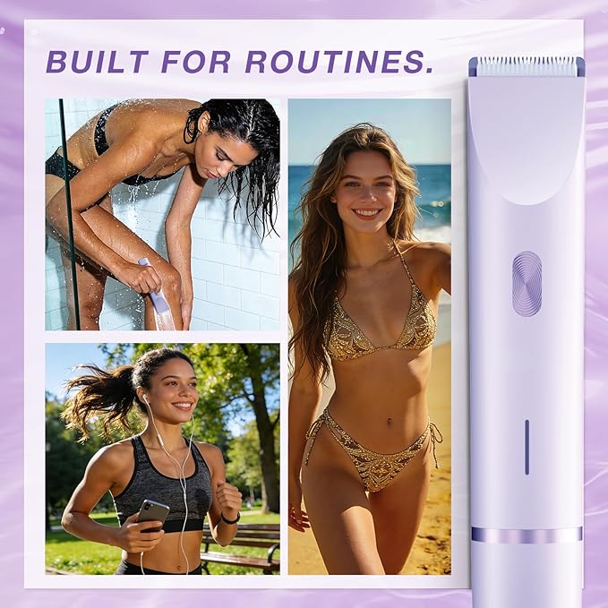 Bikini Trimmer for Women, Dual-Head Electric Body Hair Trimmer for Sensitive Areas, IP67 Waterproof Rinsable, USB-C Rechargeable Groomer for Bikini Line, Underarms, Legs & Face (Lilac Mist)