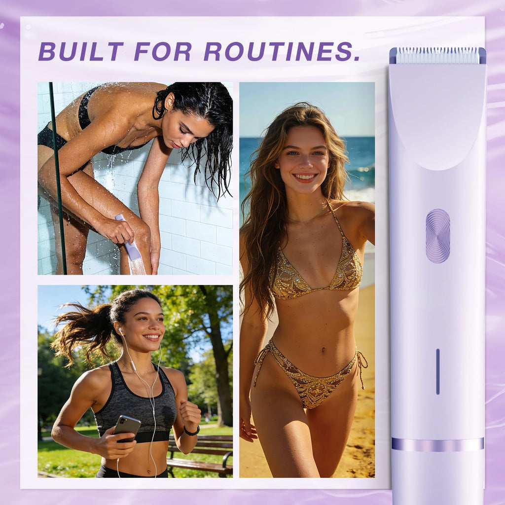 AMURS Bikini Trimmer for Women, Dual-Head Electric Body Hair Trimmer for Sensitive Areas, IP67 Waterproof Rinsable, USB-C Rechargeable Groomer for Bikini Line, Underarms, Legs & Face (Lilac Mist)