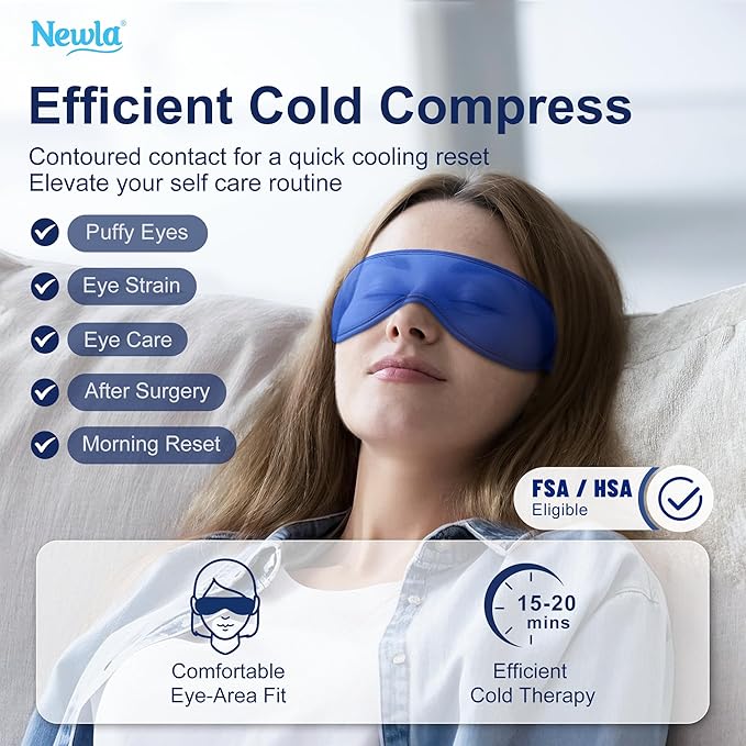 Contoured Cooling Gel Eye Mask: Snug-Fit Cold Compress for Puffy Eyes, Migraine & Sinus Pressure