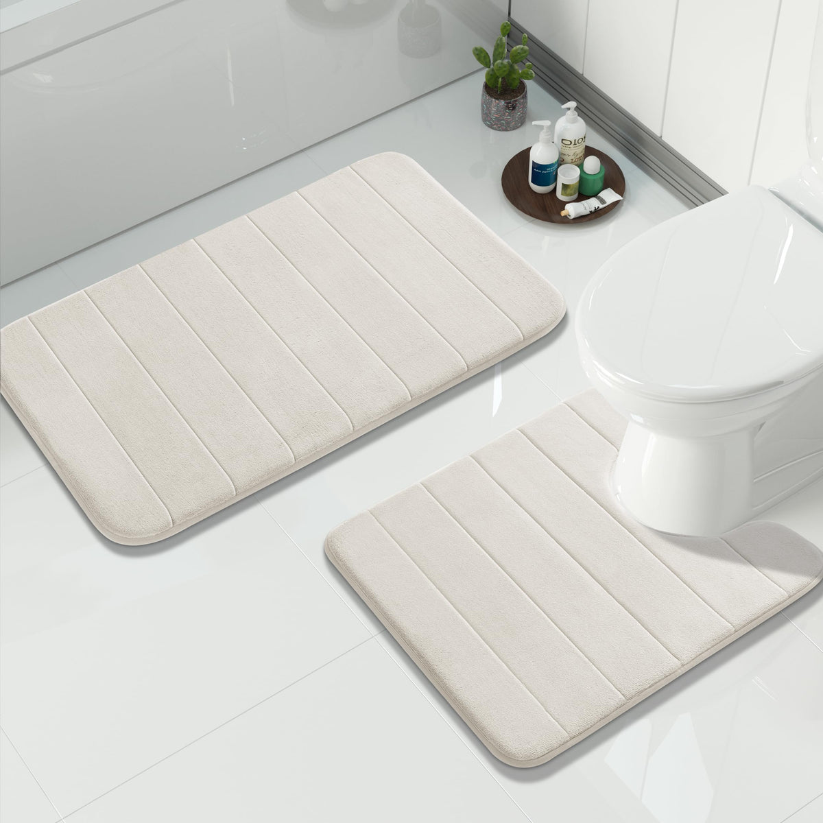 Yimobra Memory Foam Bathroom Mat Set, 24 x 17 & 24 x 20 in, Navy Blue