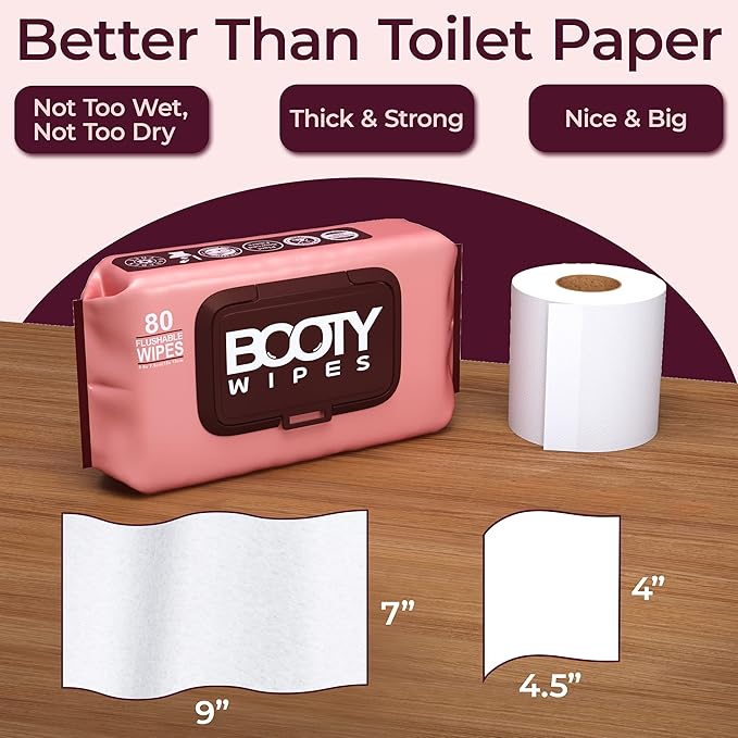 BOOTY WIPES Feminine Flushable Wipes Wome, 320 Count (4 Packs of 80) Wet Wipes for Adults, pH Balanced with Aloe and Vitamin E, Gentle Cleansing Female Toilet Wipes for Sensitive Skin