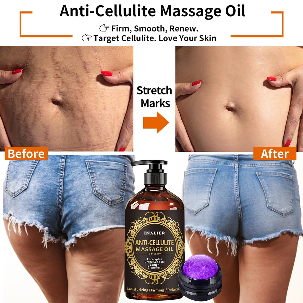Massage Oil for Massage Therapy,3 Pack Cellulite Massage Oil,Sore Muscle Arnica Oil & Lavender Massage Body Oil with Massage Ball & Thumb Saver Tool,Mens Gifts,Birthday Gifts for Women and Men