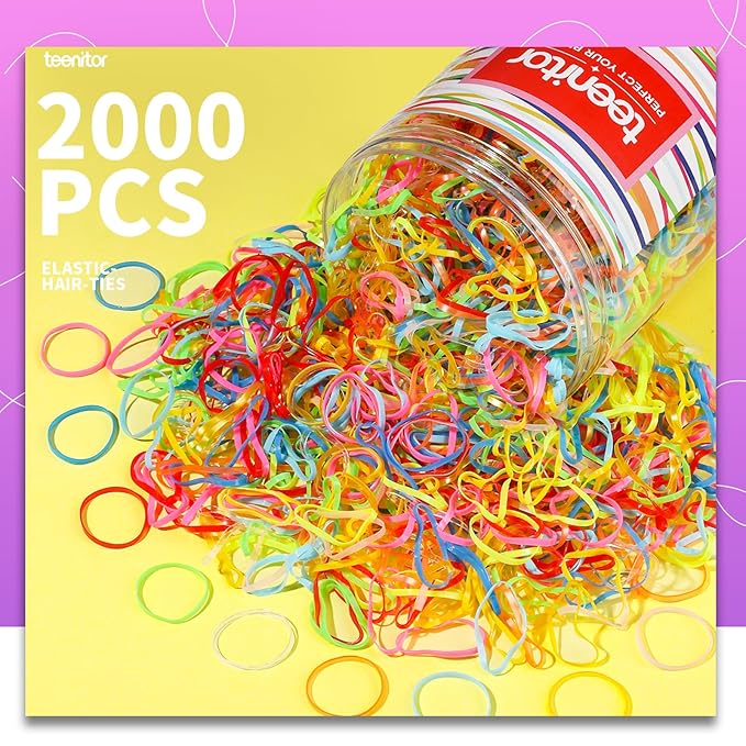 Teenitor Elastic Ties Hair Bands, Small Hair Elastics, 2000pcs Multi Color Hair Ties, Hair Holder Elastic for Girls Rubber Bands, 11 Colors
