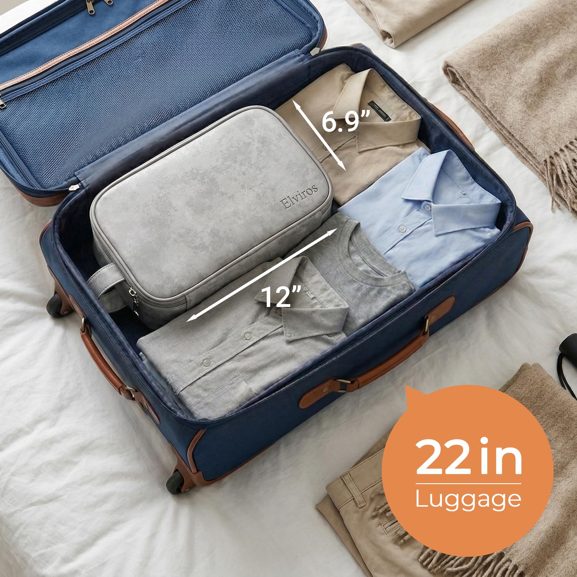 Elviros Toiletry Bag for Men, Large Travel Shaving Dopp Kit Water-resistant Bathroom Toiletries Organizer PU Leather Cosmetic Bags