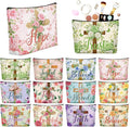 Sweetude 12 Pcs Christian Makeup Bags Bulk Religious Flower Cross Portable Travel Cosmetic Bags with Zipper Cross Waterproof Roomy Travel Toiletry Organizer Storage Beauty Pouch for Women Gifts