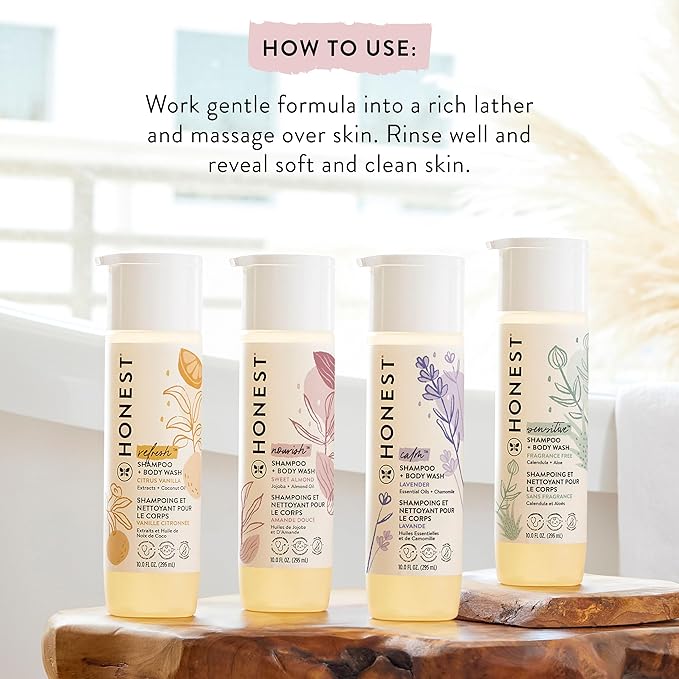 The Honest Company 2-in-1 Cleansing Shampoo and Body Wash for Sensitive Skin, Tear-Free, Hypoallergenic with Naturally Derived Ingredients, Fragrance-Free, 10 fl oz