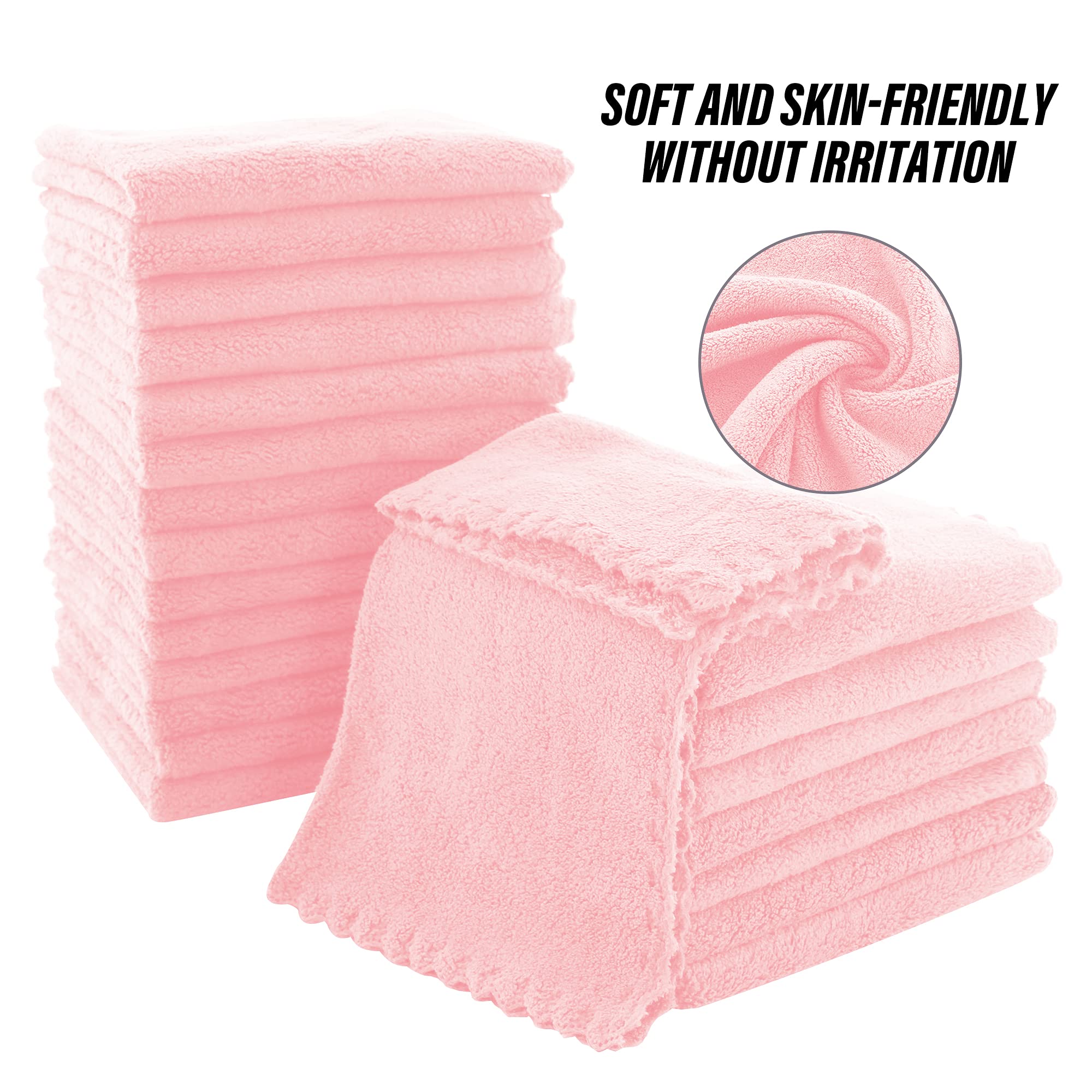 MOONQUEEN Ultra Soft Premium Washcloths Set - 12 x 12 inches - 72 Pack - Quick Drying - Highly Absorbent Coral Velvet Bathroom Wash Clothes (Pink)