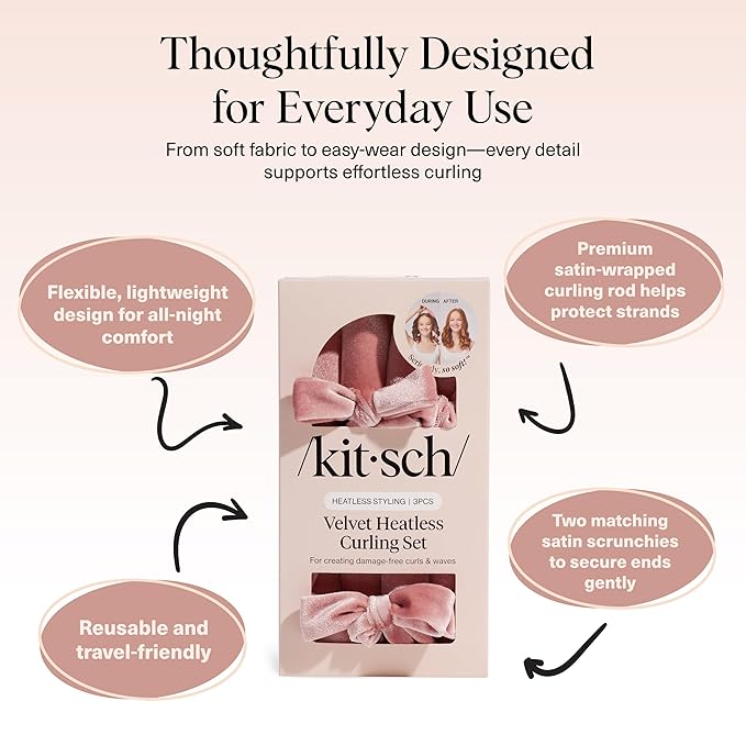Kitsch Velvet Heatless Curls Overnight Set - Terracotta