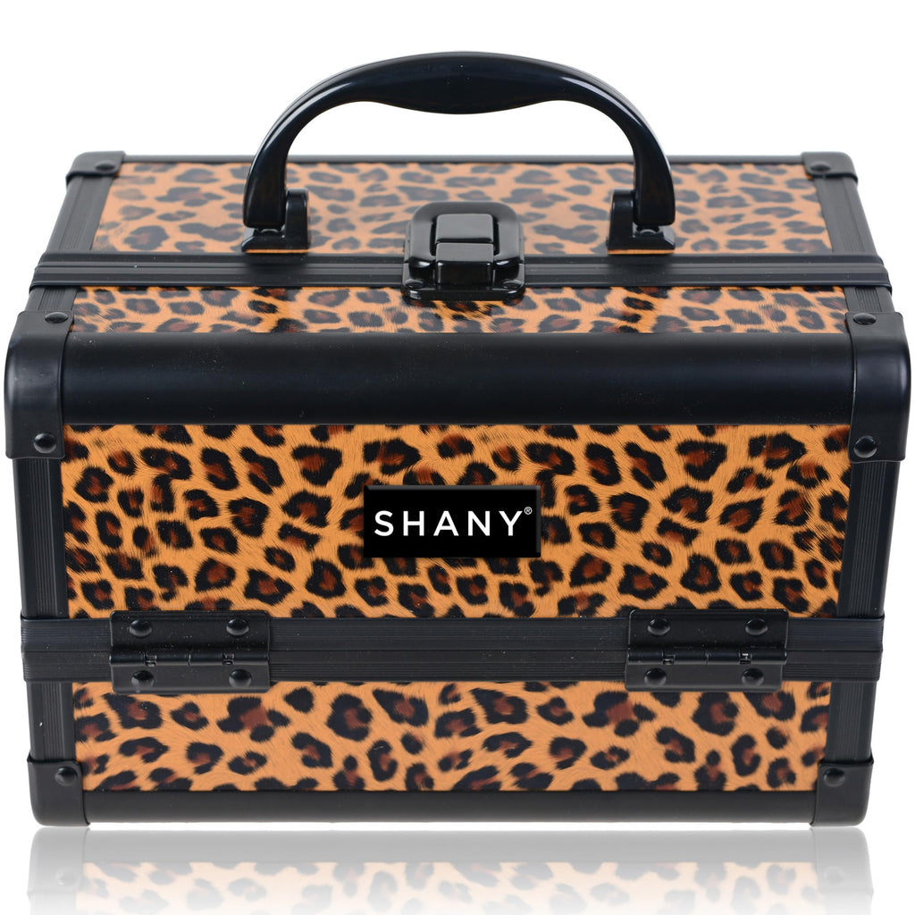 SHANY Chic Makeup Train Case Cosmetic Box Portable Makeup Case Cosmetics Beauty Organizer Jewelry storage with Locks, Multi trays Makeup Storage Box with Makeup Mirror - Lost Cheetah