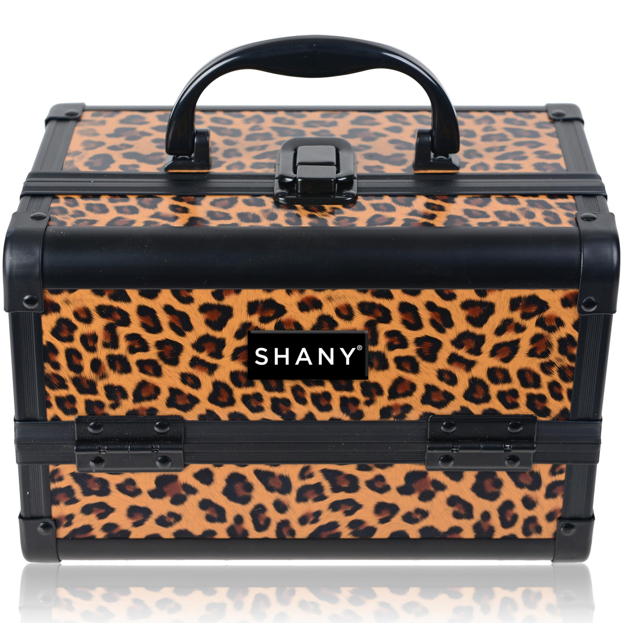 SHANY Chic Makeup Train Case Cosmetic Box Portable Makeup Case Cosmetics Beauty Organizer Jewelry storage with Locks, Multi trays Makeup Storage Box with Makeup Mirror - Lost Cheetah