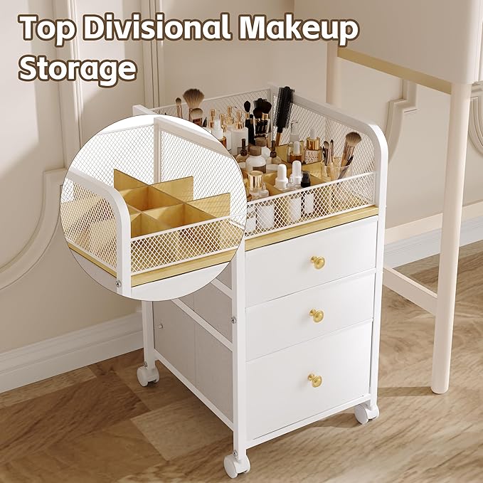 Rolling Makeup Organizer Cart with Drawers Under Desk Storage for Vanity