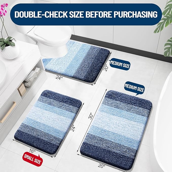 OLANLY Microfiber Bathroom Rugs Sets 3 Piece, 30"x20"+24"x16"+24"x20"