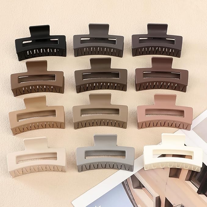 Sisiaipu 3.5 Inch Medium Hair Claw Clips 12 Pcs Square Claw for Thick and Thin Hair Rectangular Rectangle Hair Clips Jaw Clips Bulk Hair Accessories for women and Girls (Regular)