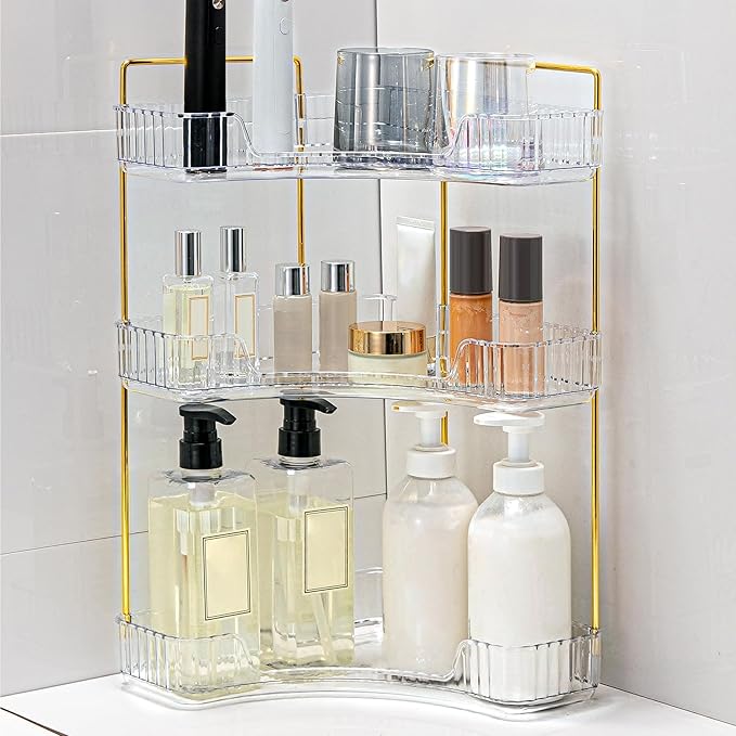 Weidace Corner Bathroom Counter Organizer Bathroom Countertop Shelf Makeup Organizer for Vanity Perfume Tray for Corner Storage (3 Tiers, White)