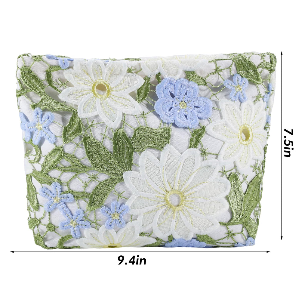 ZLFSRQ Lace Flower Makeup Bag Travel Cute Floral Cosmetic Bags for Women Large Toiletry Pouch Zipper Cosmetic Pouch for Purse Aesthetic Make up Organizer Bag Portable Toiletry Bags