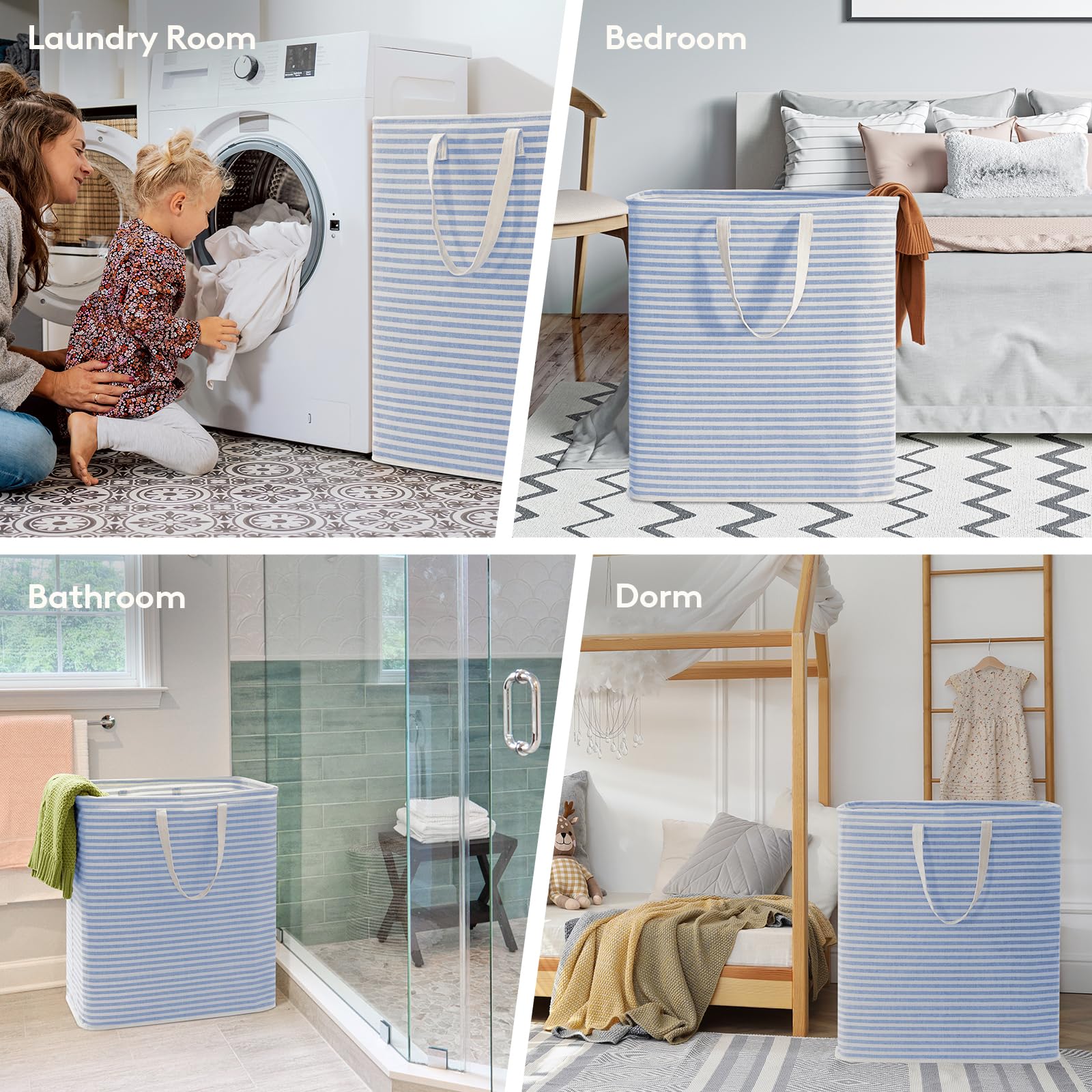 Lifewit 2 Pack Laundry Basket 100L Each, Collapsible Clothes Hamper with Reinforced Handles, Freestanding Waterproof Design for Bedroom and Laundry Room, Blue 200L Total