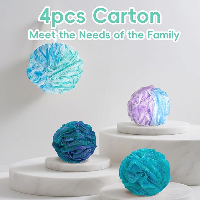 LCZLBath Loofah 4 Pack 75g Extra Large Loofa Set Soft Bath Sponge Thick Body Wash Puffs for Shower (Purple-Blue-Green-Mixed)