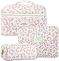 GISMTR 3Pcs Makeup Bag Cotton Quilted Travel Cosmetic Bag Cute Floral Makeup Pouch Large Toiletry Bag for Women Girls