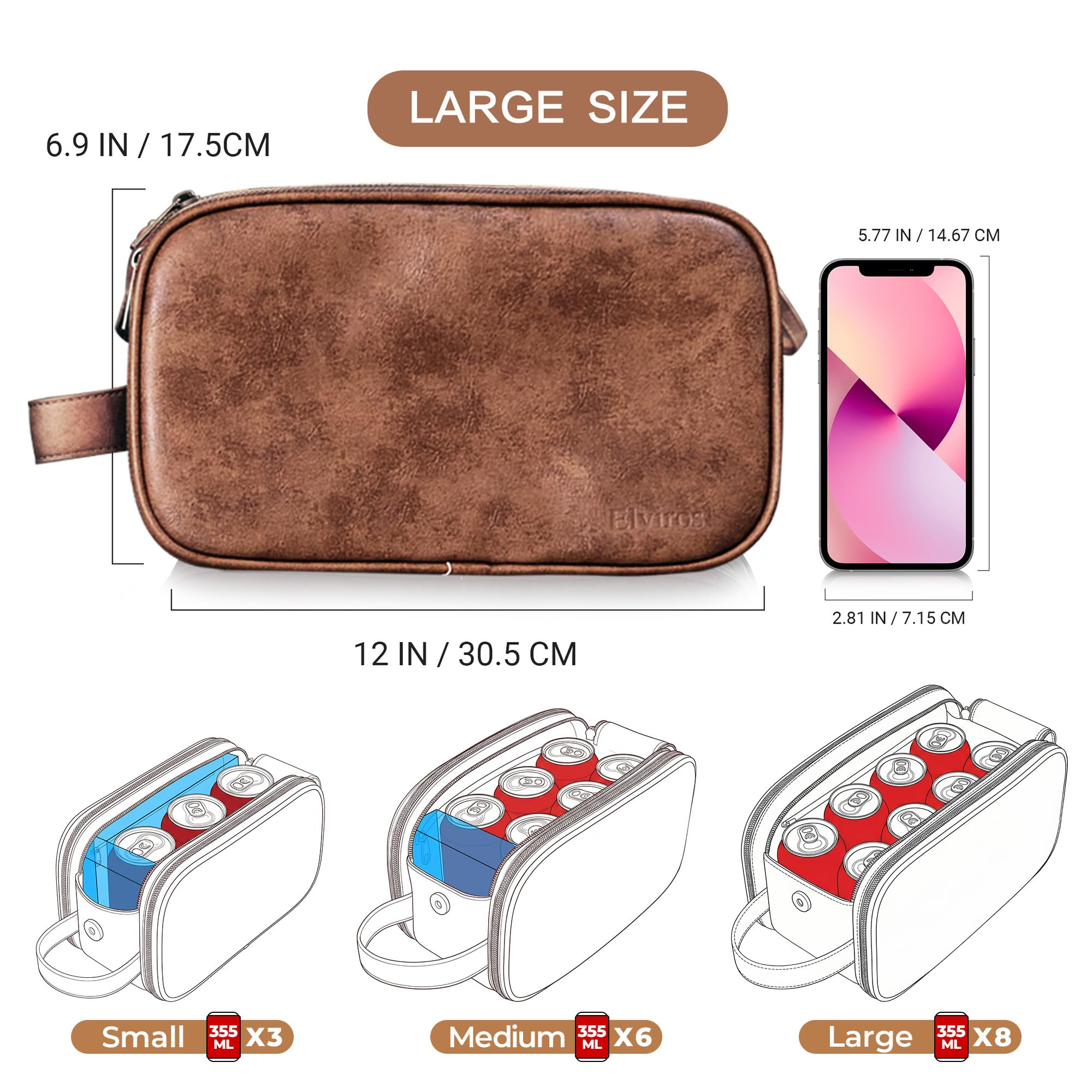 Elviros Toiletry Bag for Men, Large Travel Shaving Dopp Kit Water-resistant Bathroom Toiletries Organizer PU Leather Cosmetic Bags