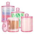 Tbestmax 12 oz & 10 oz Qtip Holder - 4 Pack Restroom Bathroom Organizers and Storage Containers, Pink Plastic Apothecary Jars with Lids for Cotton Swab, Cotton Round Pads, Floss