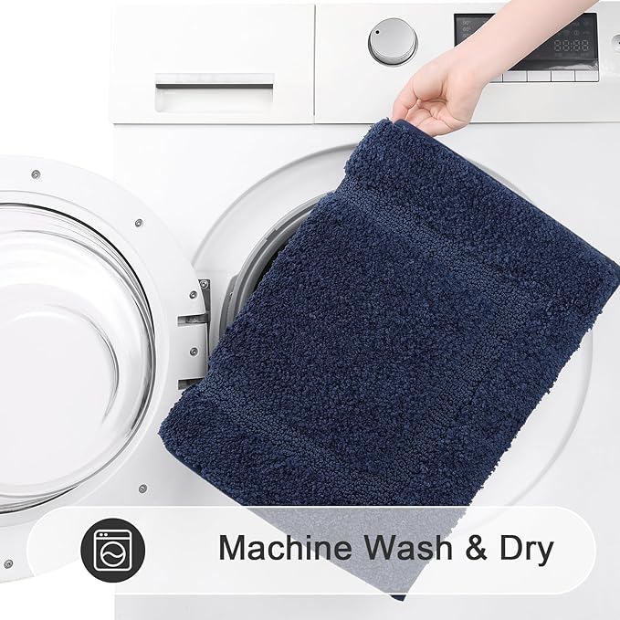 SHACOS Navy Blue Bathroom Rugs Sets 3 Piece Bath Mat U Shaped Toilet Rug