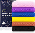 AURAE African Net Sponge – 6-Pack Exfoliating Body Scrubbers, Quick-Drying, Multi-Color