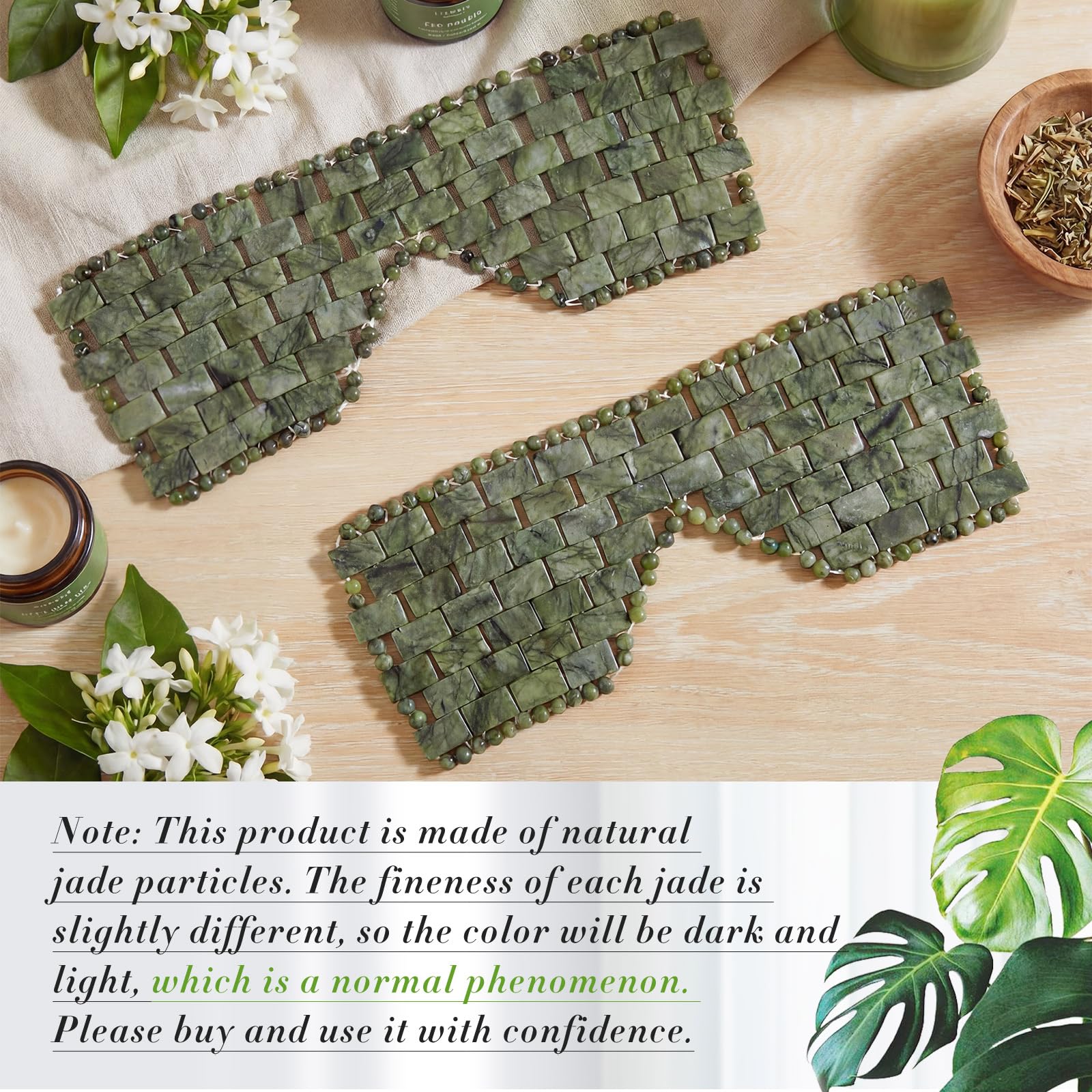 Hercicy 2 Pcs Jade Eye Mask Green Jade Stone Facial Cooling Mask for Alleviate Puffiness Face Massage Relax Eyes Relieve Migraine Meditation Beauty (Dark Green)