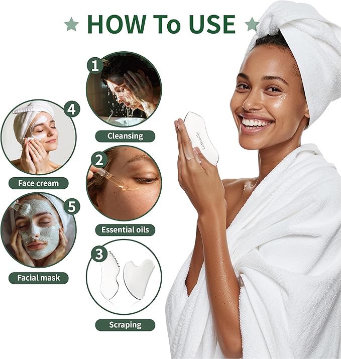 LeMeeOly 2Pcs Gua Sha Facial Tools Stainless Steel, Detailer GuaSha Set for Face Neck, Natural Skin Care Metal Gua Sha Lymphatic Drainage Face Massage Tool