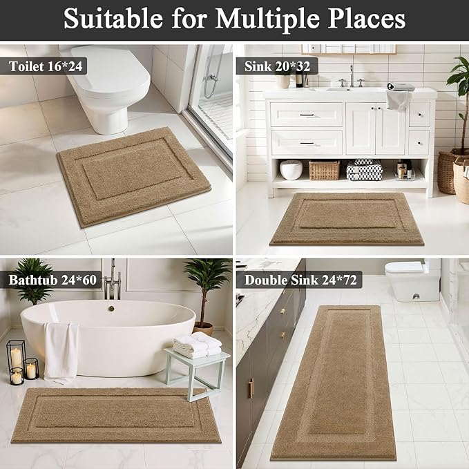 SHACOS Khaki Brown Bathroom Rugs Sets 3 Piece Bath Mat U Shaped Toilet Rug