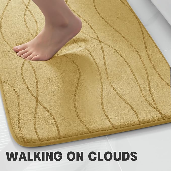 YIHOUSE Bathroom Rugs Set 3 Piece, Memory Foam Bath Mat Beige