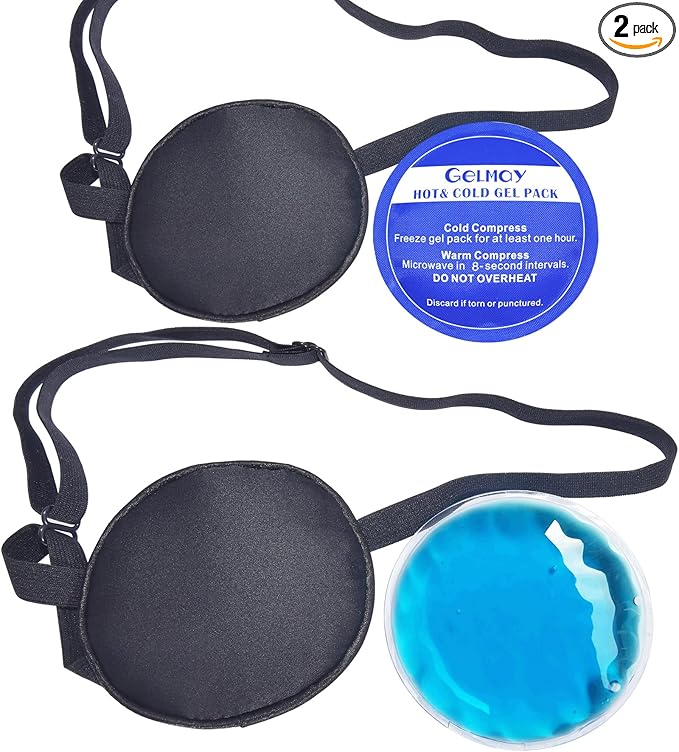 Cooling Eye Patches for Puffy Eyes, Pure Silk Ice Eye Patch, Single Eye Mask, Medical One Eye Cover Cold Hot Therapy Strabismus Lazy Eyes After Surgery Adult Kid Pirate Eyepatch (Big&Small Black)
