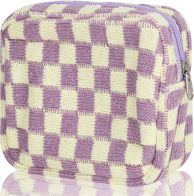CekPo Sanitary Napkin Storage Bag, Menstrual Pad Zipper Bag Checkered Portable Period Bag Panty Liners, Tampon Storage Pouch for Women Ladies Daily Use Storage Purse Travel