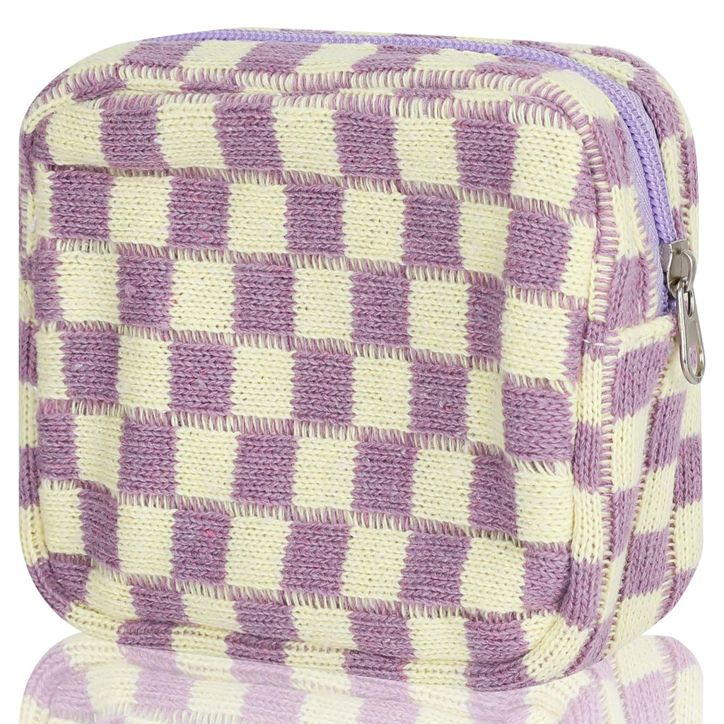 CekPo Sanitary Napkin Storage Bag, Menstrual Pad Zipper Bag Checkered Portable Period Bag Panty Liners, Tampon Storage Pouch for Women Ladies Daily Use Storage Purse Travel