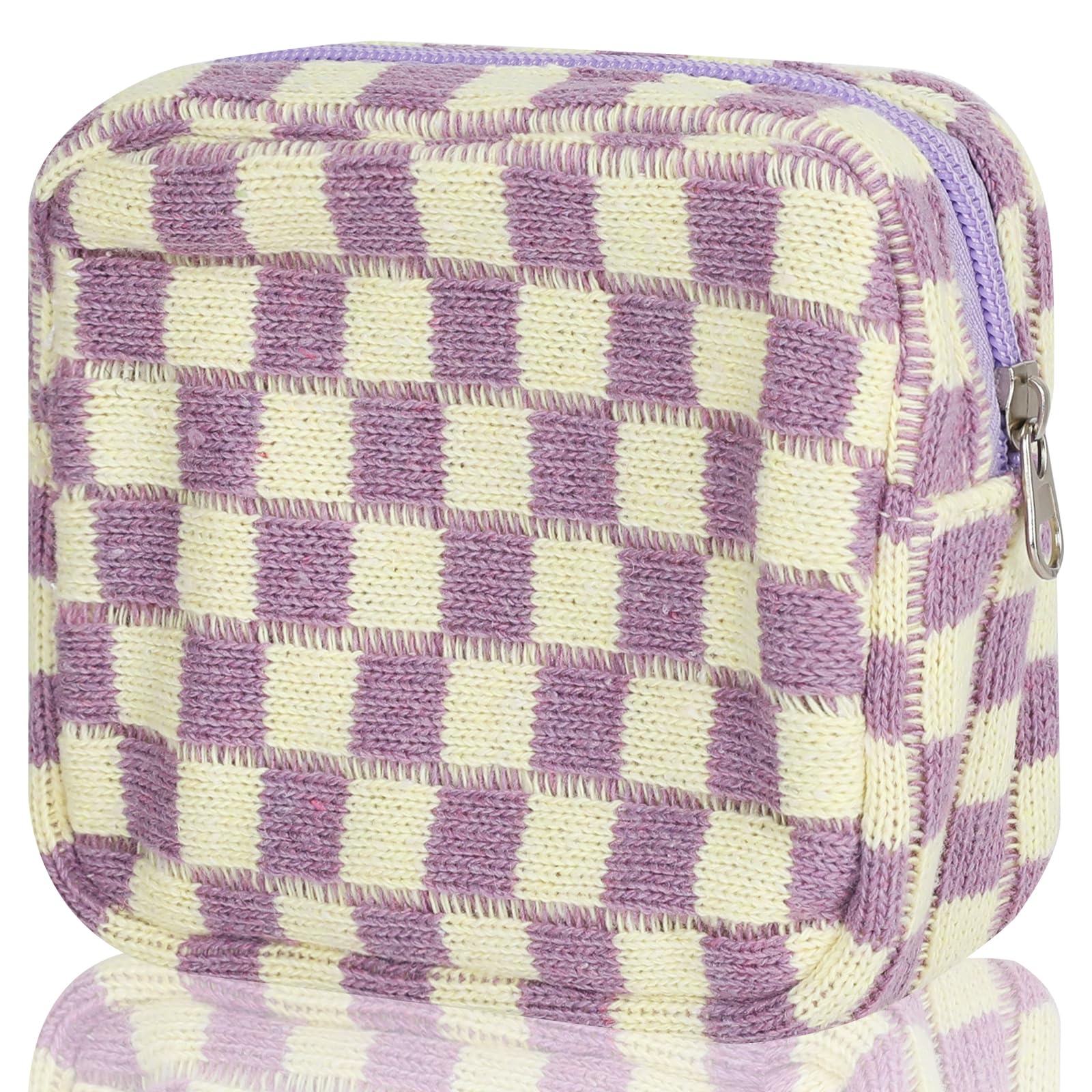 CekPo Sanitary Napkin Storage Bag, Menstrual Pad Zipper Bag Checkered Portable Period Bag Panty Liners, Tampon Storage Pouch for Women Ladies Daily Use Storage Purse Travel