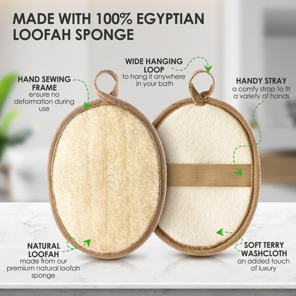 RIYNIBIY Natural Loofah Exfoliating Body Scrubber 2PCS Shower Loofah Sponge