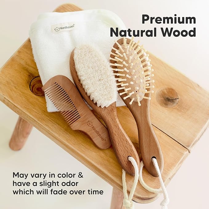 Wooden Baby Hair Brush - Cradle Cap Baby Brush with Soft Goat Bristles, Perfect Gentle Scalp Newborn Comb for Infant, Girls, Boys, Bath Essentials (Dark Walnut, Regular)