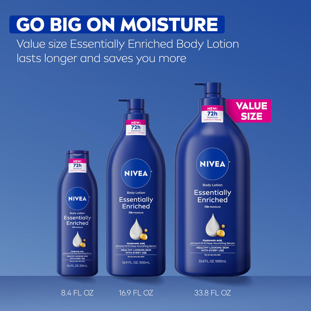 NIVEA Essentially Enriched Body Lotion Very Dry Skin, Almond Oil 33.8 Fl Oz