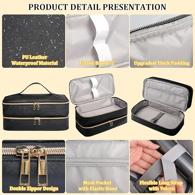 Sambois Travel Carrying Case for Shark Flex Style, Double Layer Storage Case for Shark SpeedStyle Hair Dryer Attachments, Waterproof PU Leather Organizer Bag for Shark Flexstyle Airwrap Styler (Black)