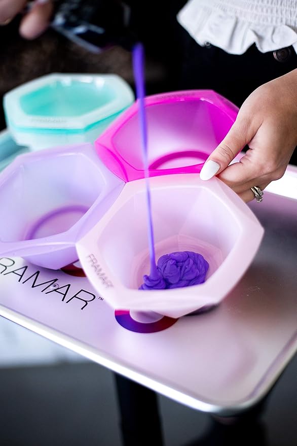 FRAMAR Connecting Hair Dye Bowl Set – Hair Color Bowls For Hairstylist, Salon Color Bowls, No More Spilled Color, Avoids Bowls Tipping, Non-Slip Rubberized Base – 7Pc