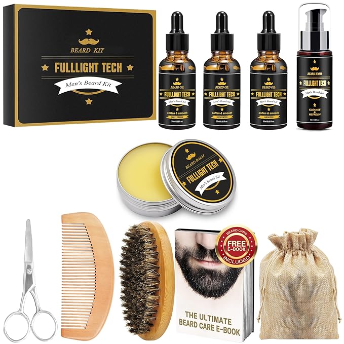 Beard Kit Gifts for Men, 3 Natural Beard Oil, Gently Soothes Itch & Dryness
