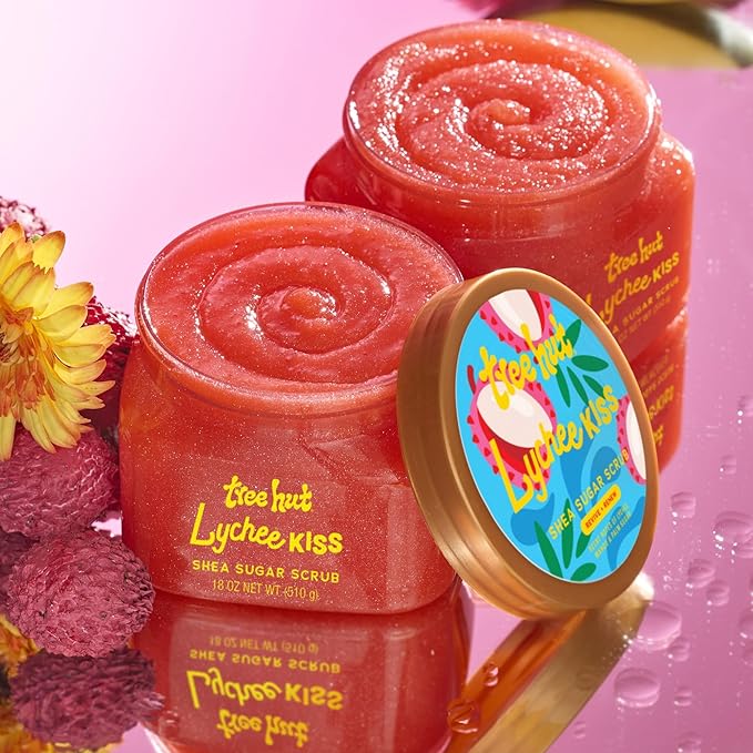 Tree Hut Lychee Kiss Body Scrub, Exfoliating Sugar Scrub, Vegan, 18 Oz