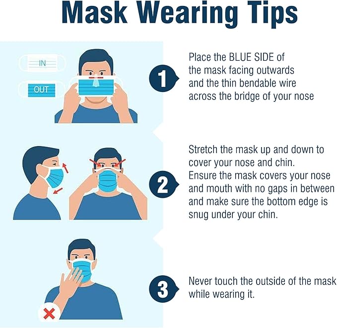 WECARE Disposable Face Mask Individually Wrapped - 50 Pack, Blue Masks 3 Ply