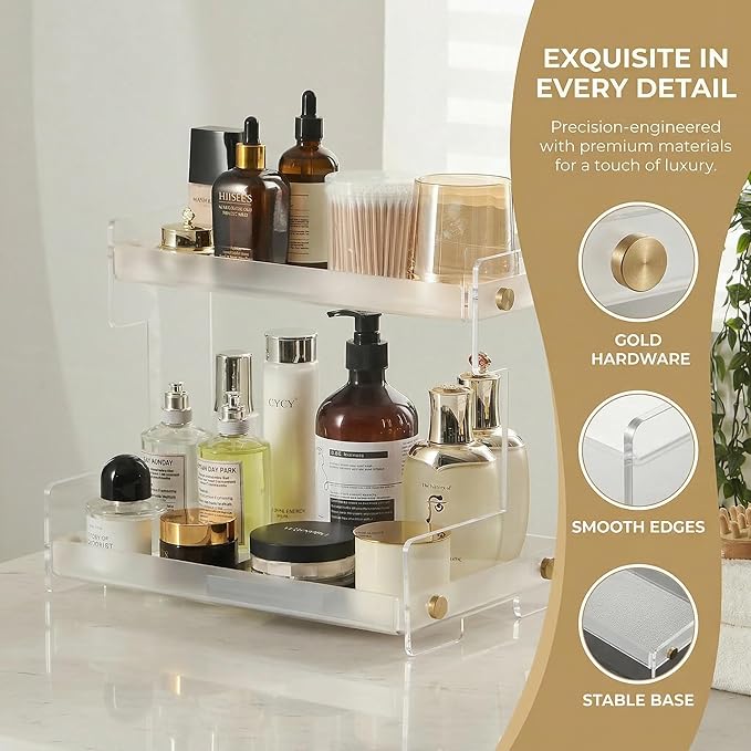 FFK Bathroom Organizer Countertop, 2 Tier Bathroom Counter Organizer Kitchen Spice Rack Cosmetic Organizer,Countertop Storage for Bathroom, Kitchen, Living Room, Bedroom, Dressing Table
