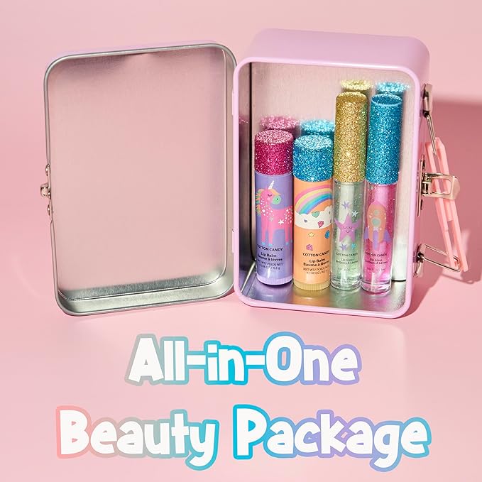 5pc Rainbow Rhinestones Cosmetics Lip Kit For Kids w/Lip Glosses