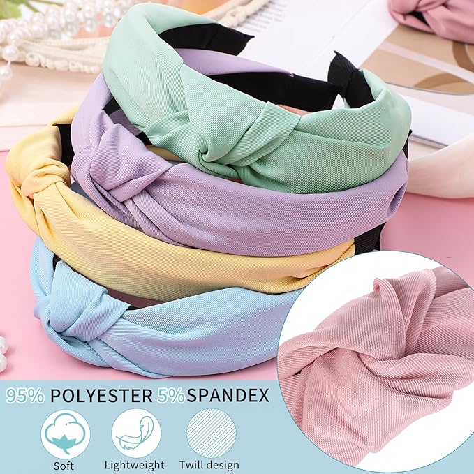 obeoby 8Pcs Girls Headbands, Knotted Headbands for Teen Girls Summer Outdoor Outfit Light Multicolor Series Easter Basket Stuffers Hair Accessories Trendy Stuff
