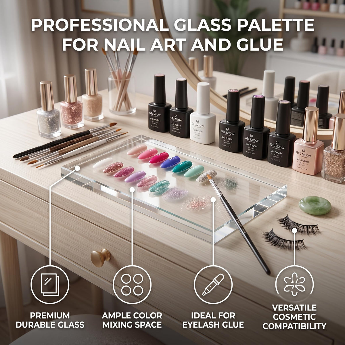 Nail Art Palette - High-Quality Glass Rectangle Makeup Blending and False Eyelash Glue Holder for Professional Use - Easy Color Mixing for Nail Art and Makeup